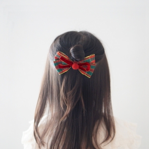 Girl Hair Clip Bow Plaid Christmas (GHP9174)